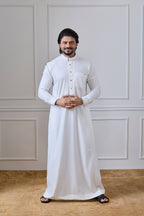 Cream Prestige Thobe with Contrast Collar & Cuff Detailing | AN 2323