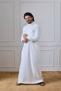 Cream Prestige Thobe with Contrast Collar & Cuff Detailing | AN 2323