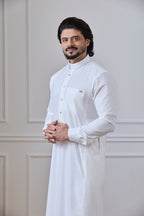 Cream Prestige Thobe with Contrast Collar & Cuff Detailing | AN 2323