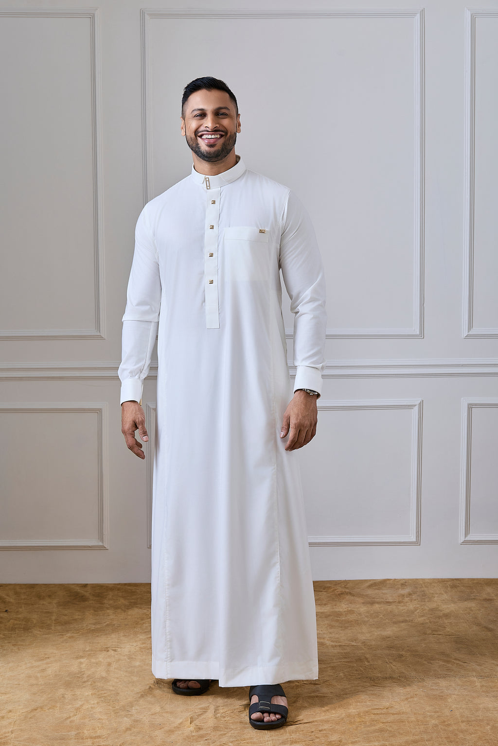 Mens Designer Cream Collar Thobe Jubba | AN 2319