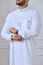 White Embroidery Thobe and Jubba for Men | AN 2450