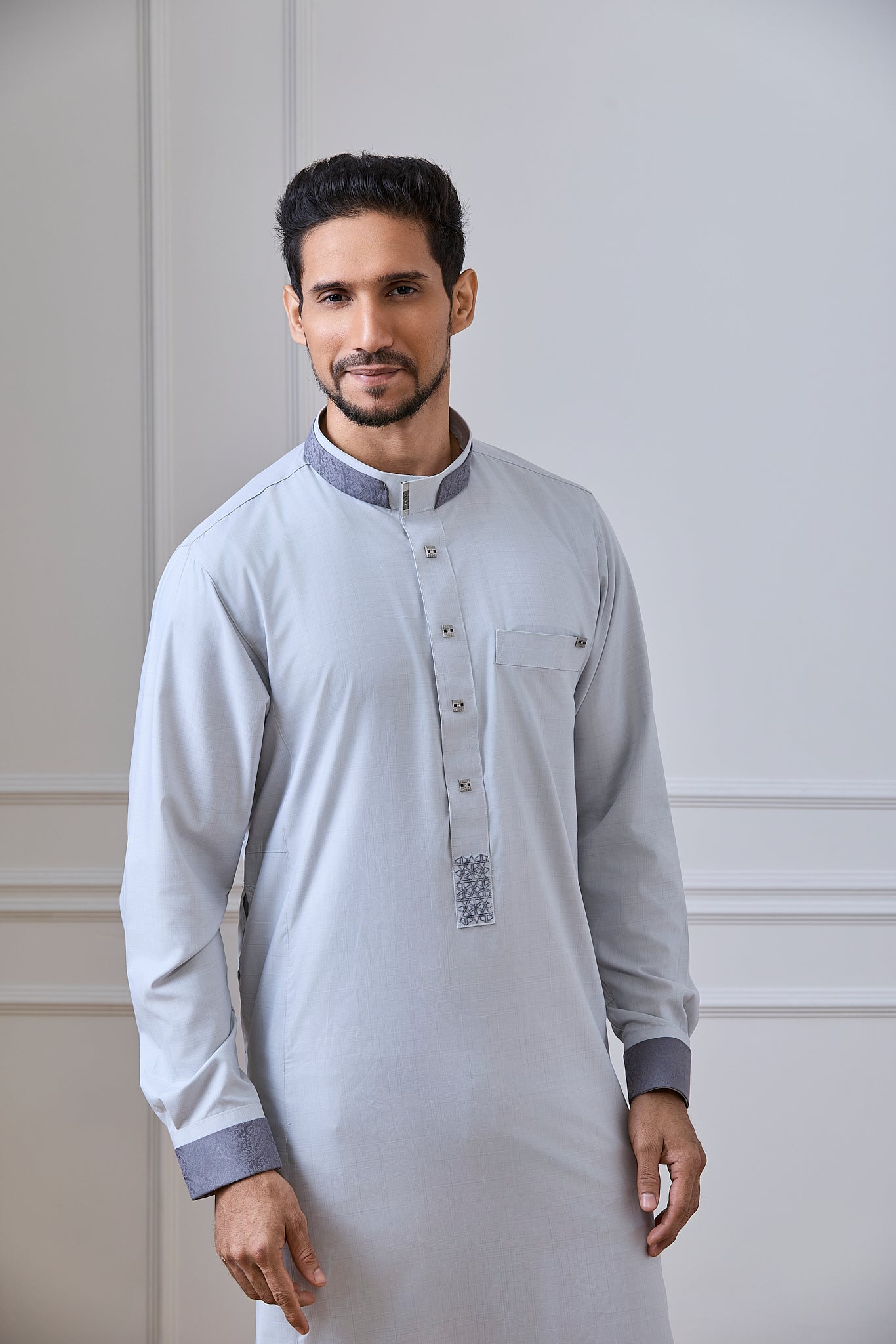 Light Blue Prestige Thobe with Contrast Collar & Cuff Detailing | AN 2458 C4