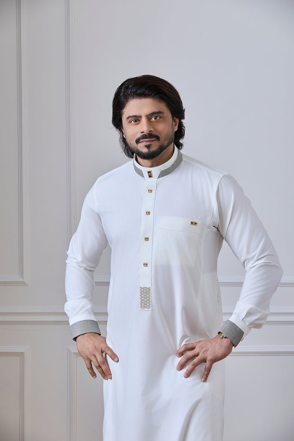 Cream Embroidery Thobe | AN 2313