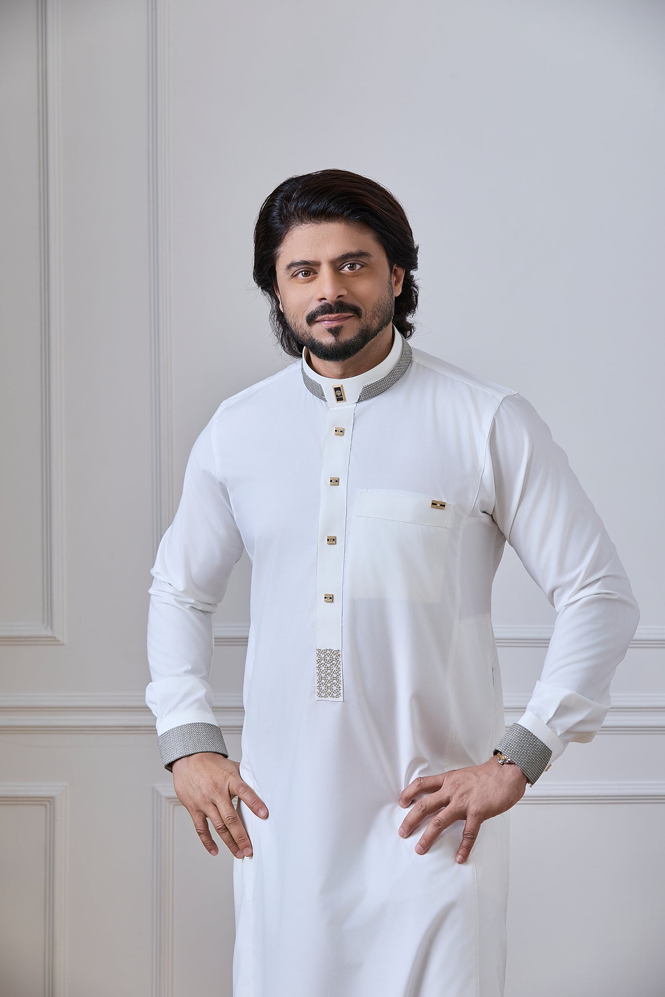 Cream Embroidery Thobe | AN 2313