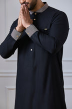 Black Mandarin Collar Thobe | AN 2455