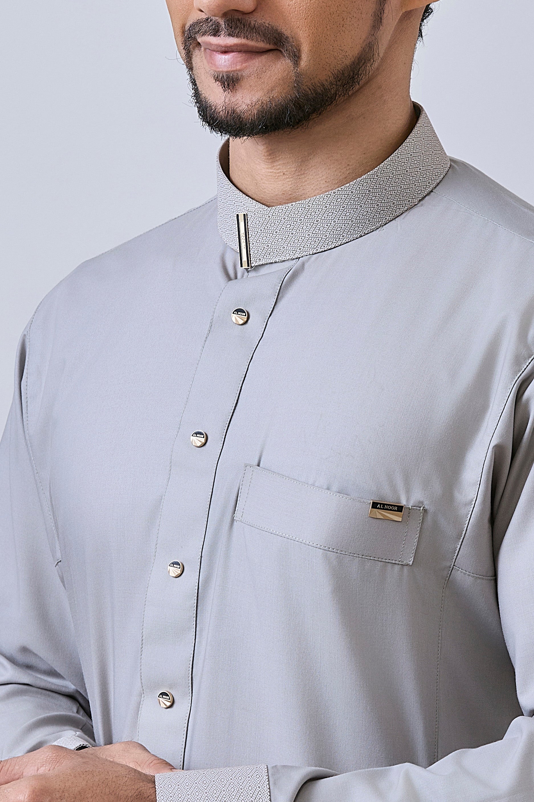 Grey Collar Thobe | AN 2308