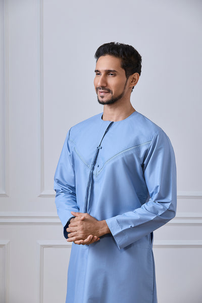 Light Blue Pleated Emirati Thobe | AN 2301