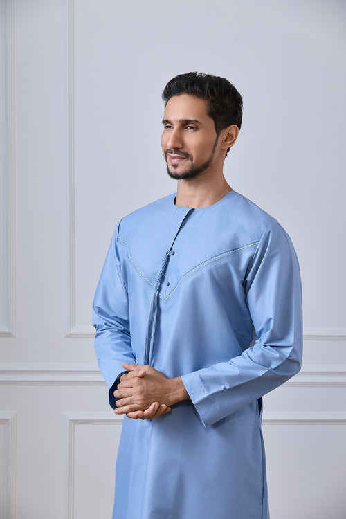 Light Blue Pleated Emirati Thobe | AN 2301