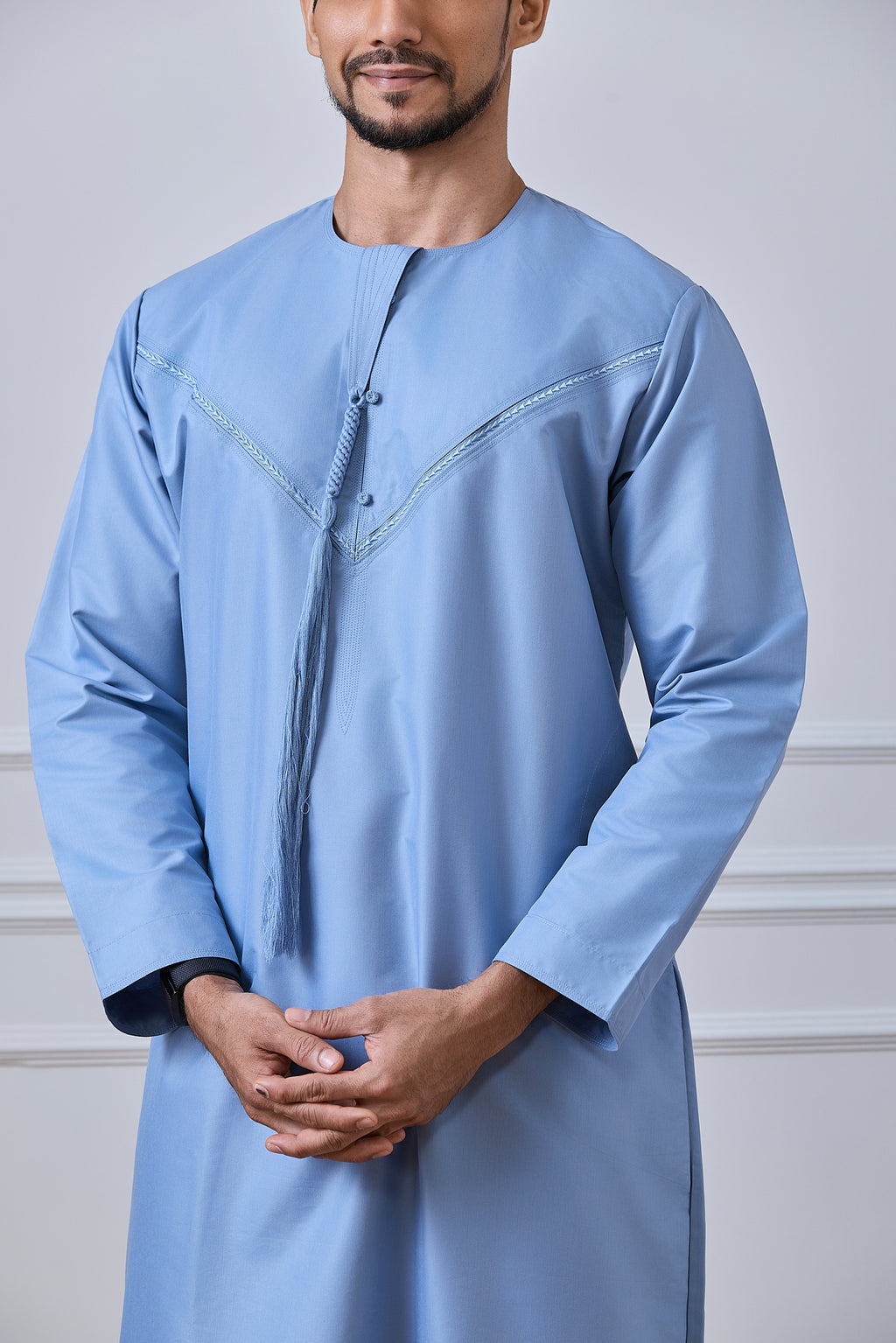 Light Blue Pleated Emirati Thobe | AN 2301