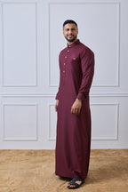 Maroon Tuxedo Collar Thobe for Men | AN 1488