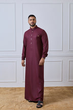 Maroon Tuxedo Collar Thobe for Men | AN 1488