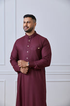 Maroon Tuxedo Collar Thobe for Men | AN 1488