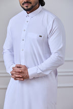 White Tuxedo Thobe with Cuffed Sleeves Grey Metal Tag | AN 1535