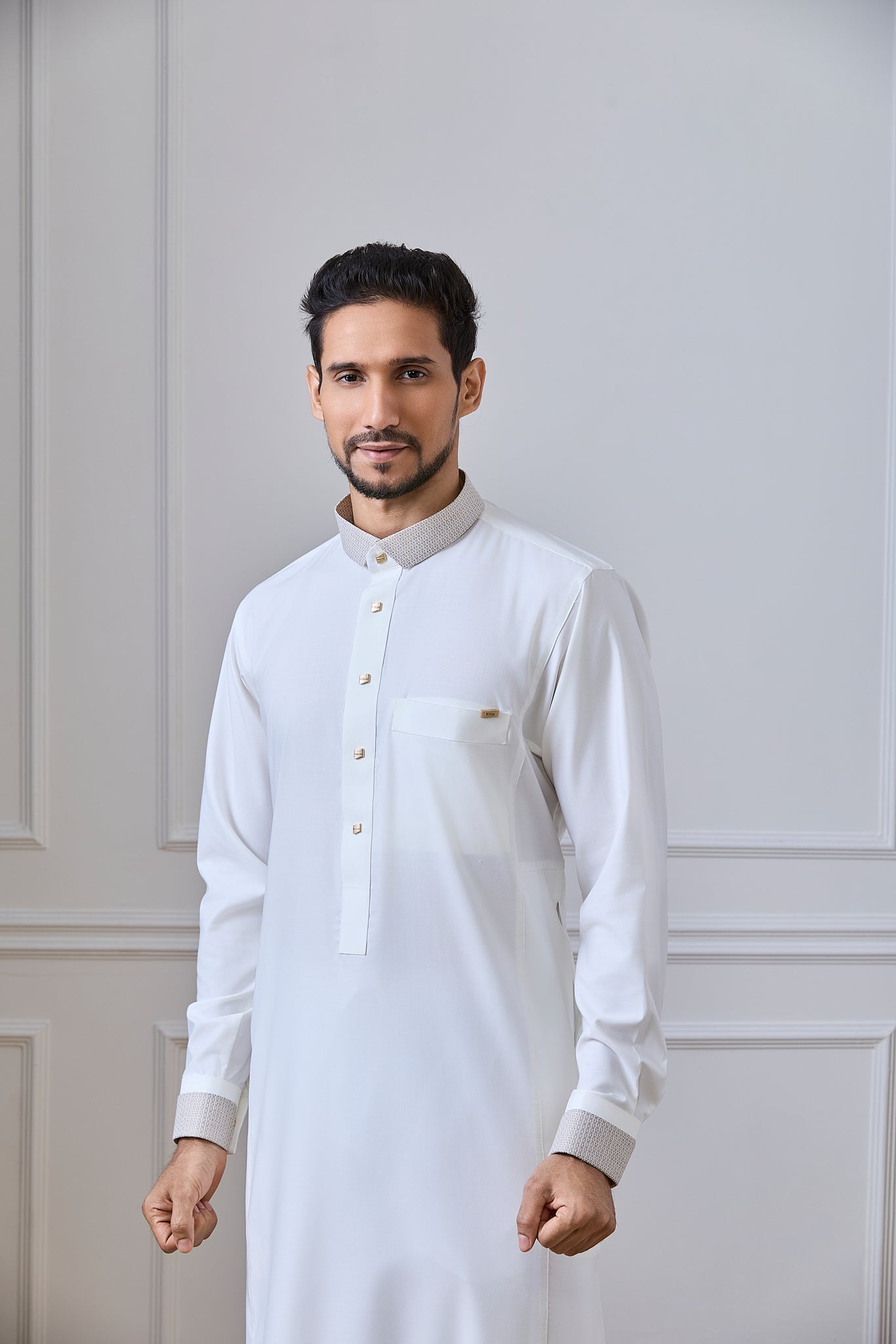 Cream Collar Thobe | AN 2318