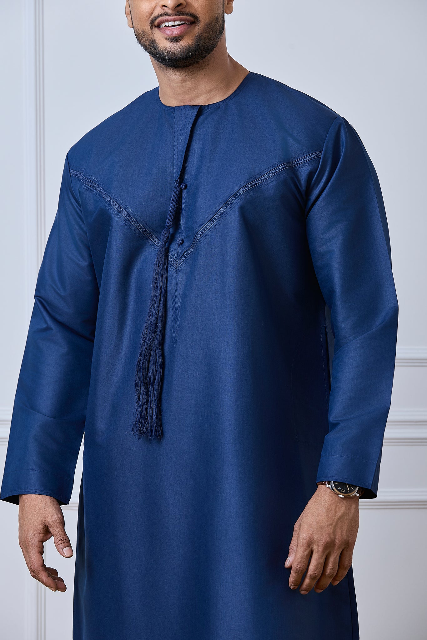 Blue Pleated Emirati Thobe | AN 2303