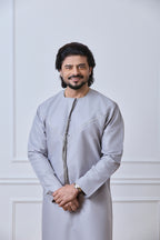 Steel Grey Pleated Emirati Thobe | AN 2300 C4