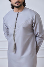 Steel Grey Pleated Emirati Thobe | AN 2300 C4