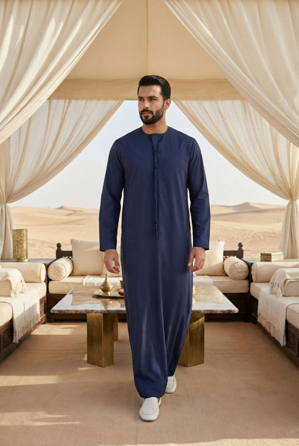 Emirati Navy Blue Pleated Thobe PO07