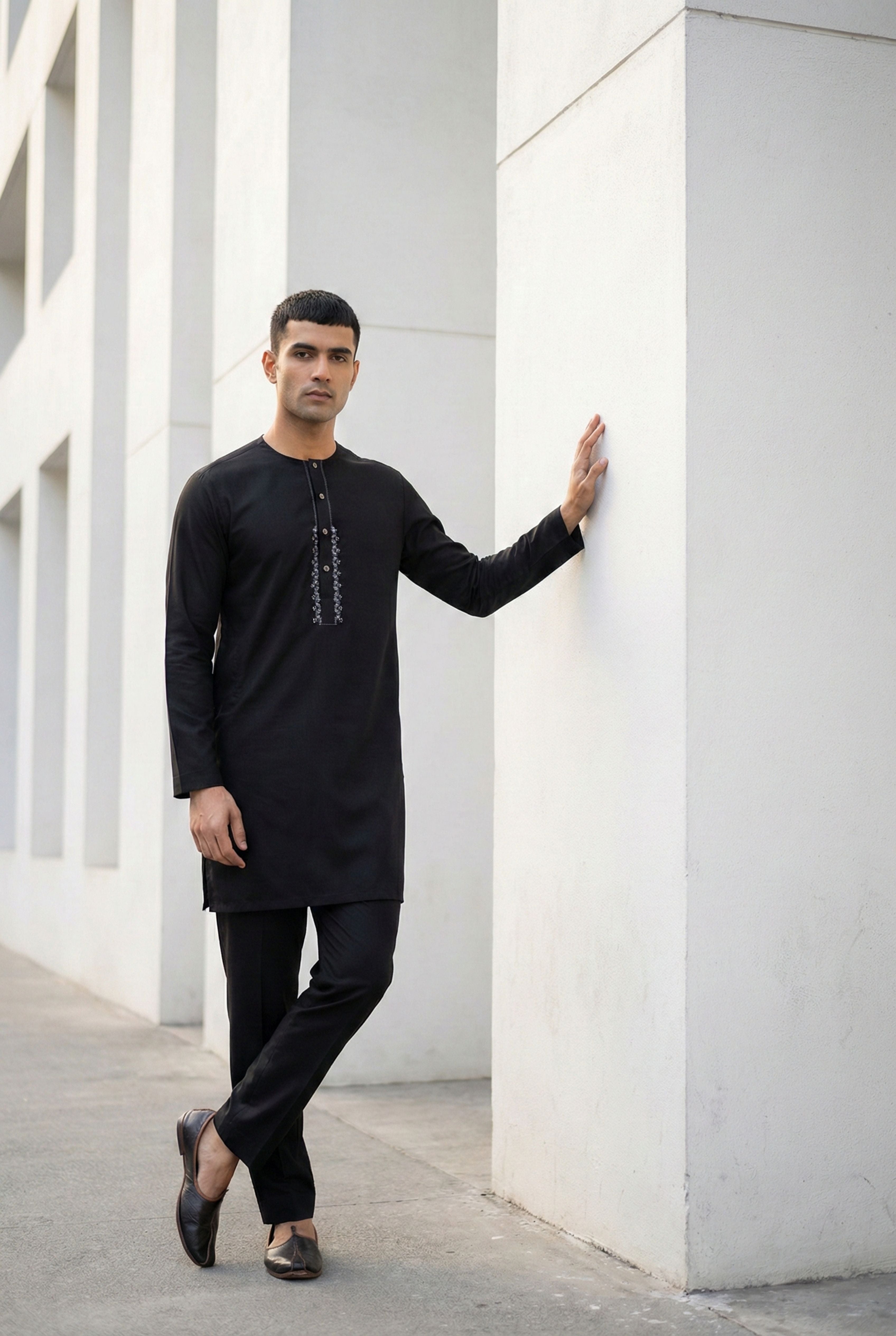 Onyx Black Short Kurta Pyjama EC03