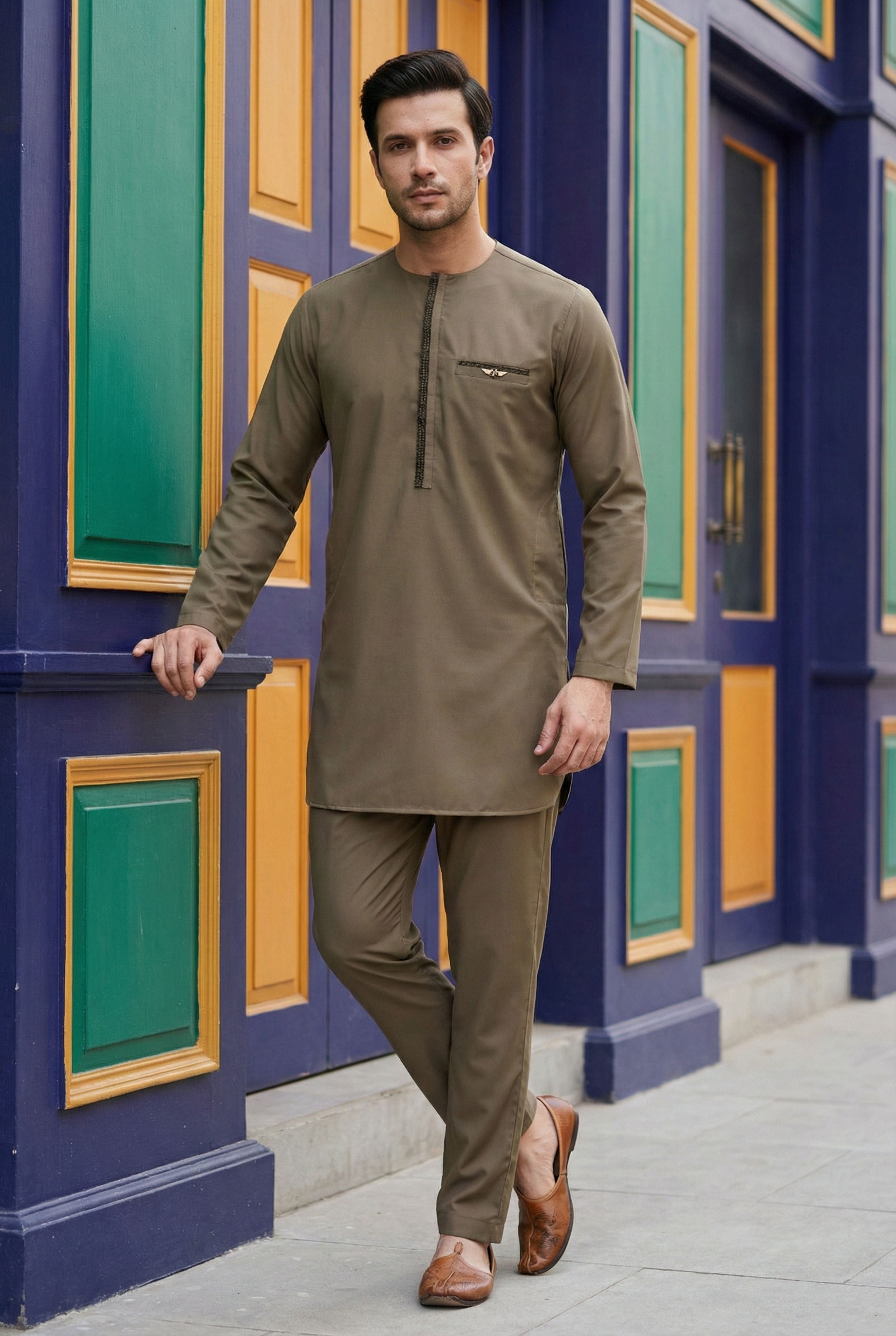 Light Brown Short Kurta Pyjama EC04