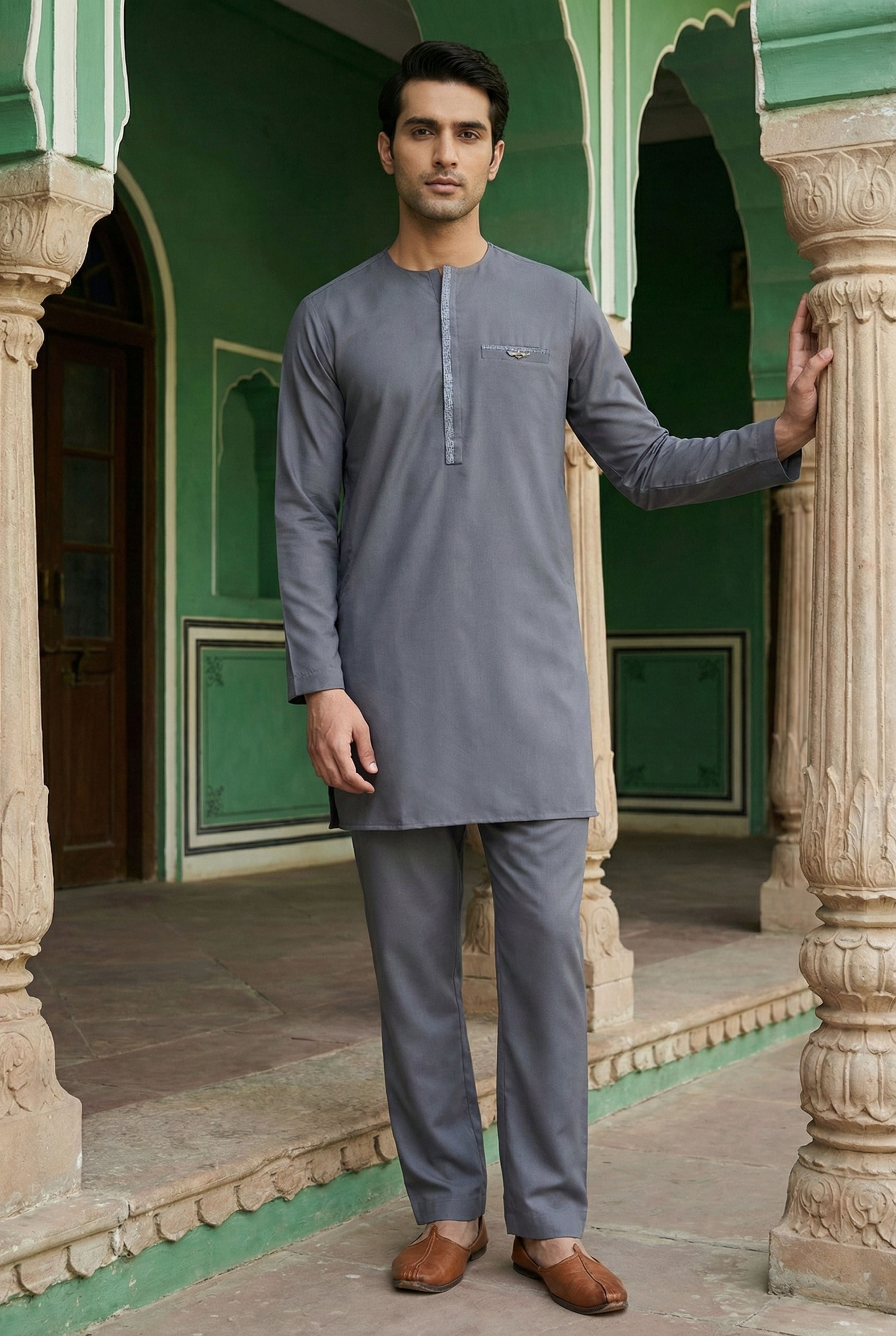 Steel Grey Short Kurta Pyjama EC05