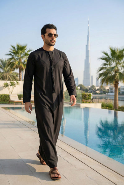 Emirati Black Pleated Thobe PO04