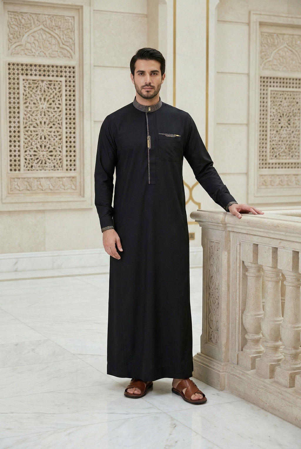 Platinum Black Calligraphic Thobe SC02