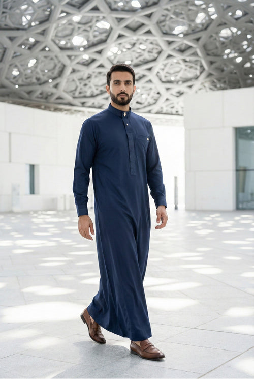 Signature Navy Blue Overlapping Thobe AC05