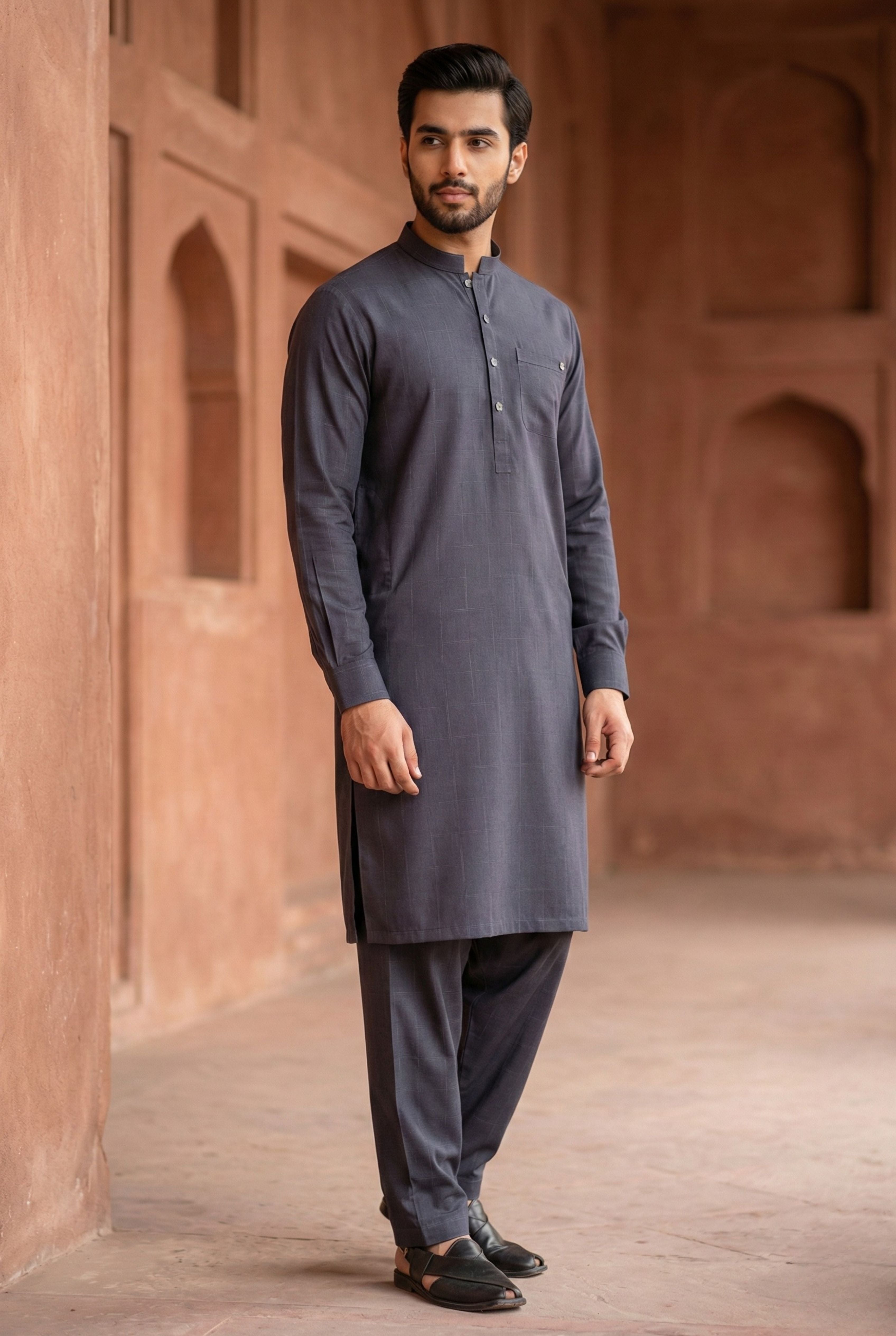 Charcoal Grey Kurta Pyjama IG13