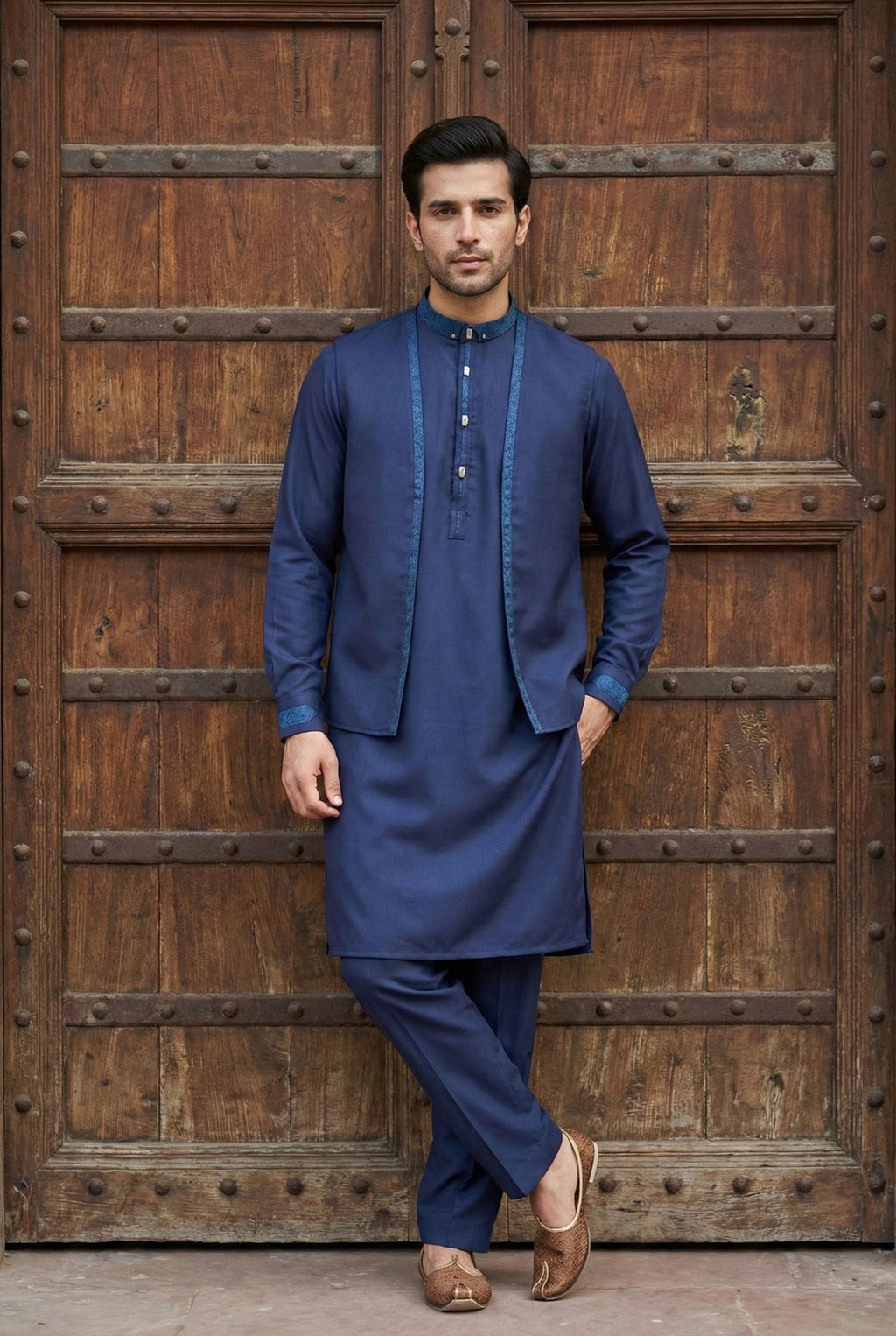 Navy Blue Kurta Pyjama with Jacket LL05