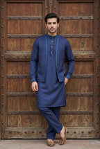 Navy Blue Kurta Pyjama with Jacket LL05