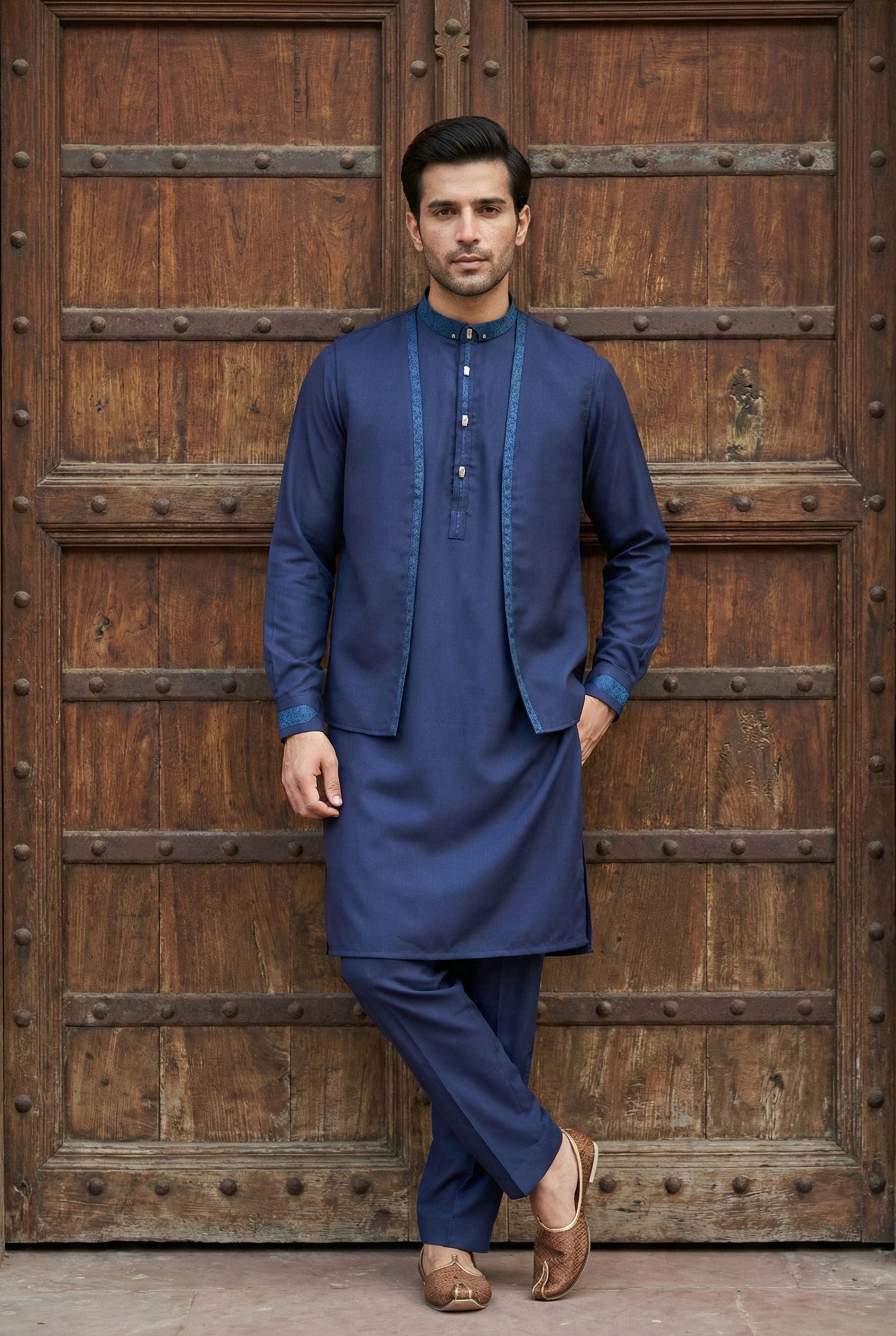 Navy Blue Kurta Pyjama with Jacket LL05