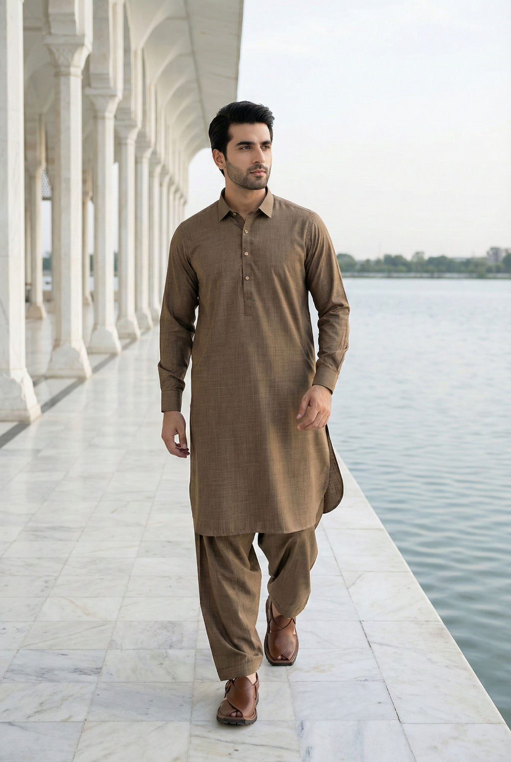 Beige Brown Pathani Shalwar NN03