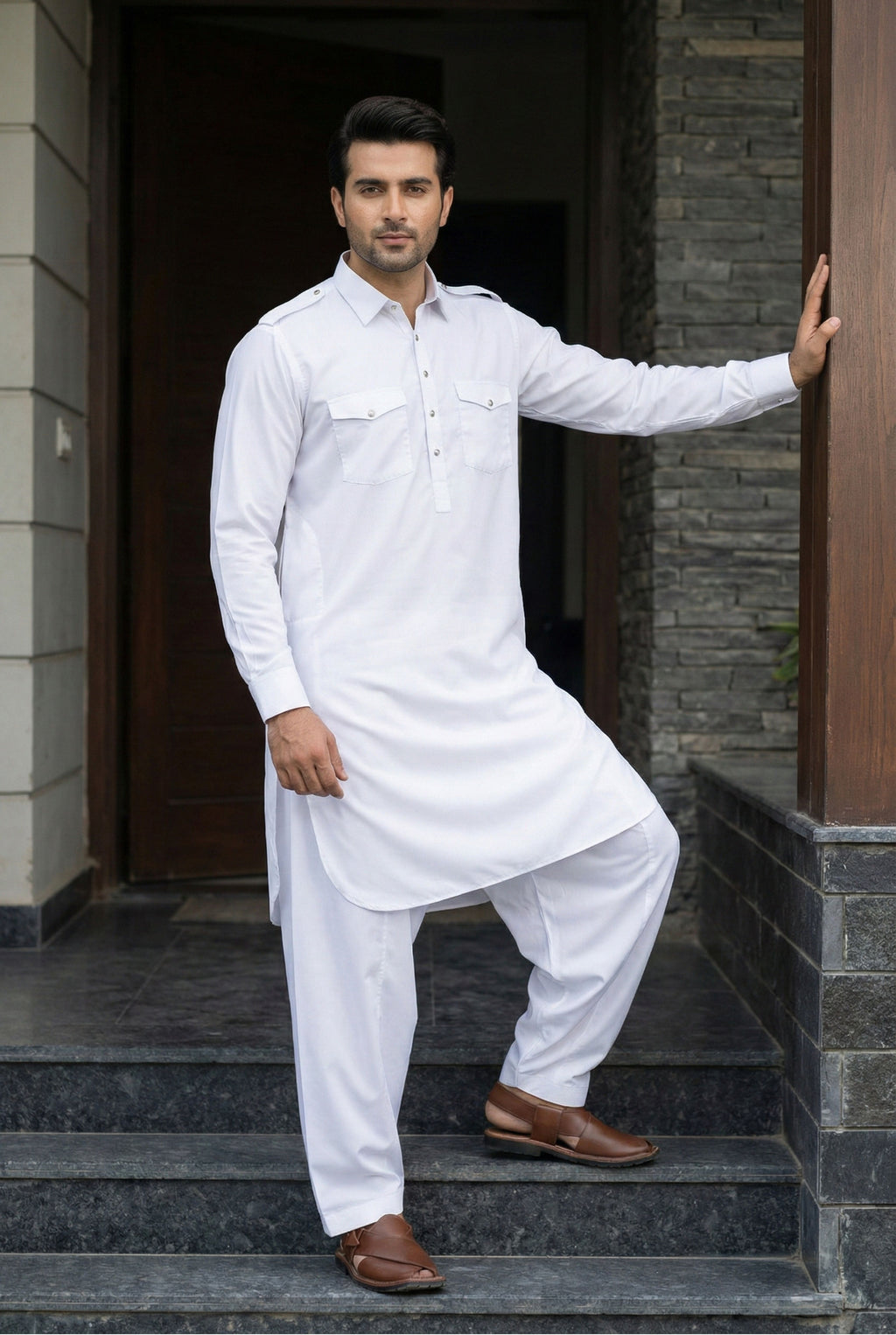 White Pathani Shalwar IG09