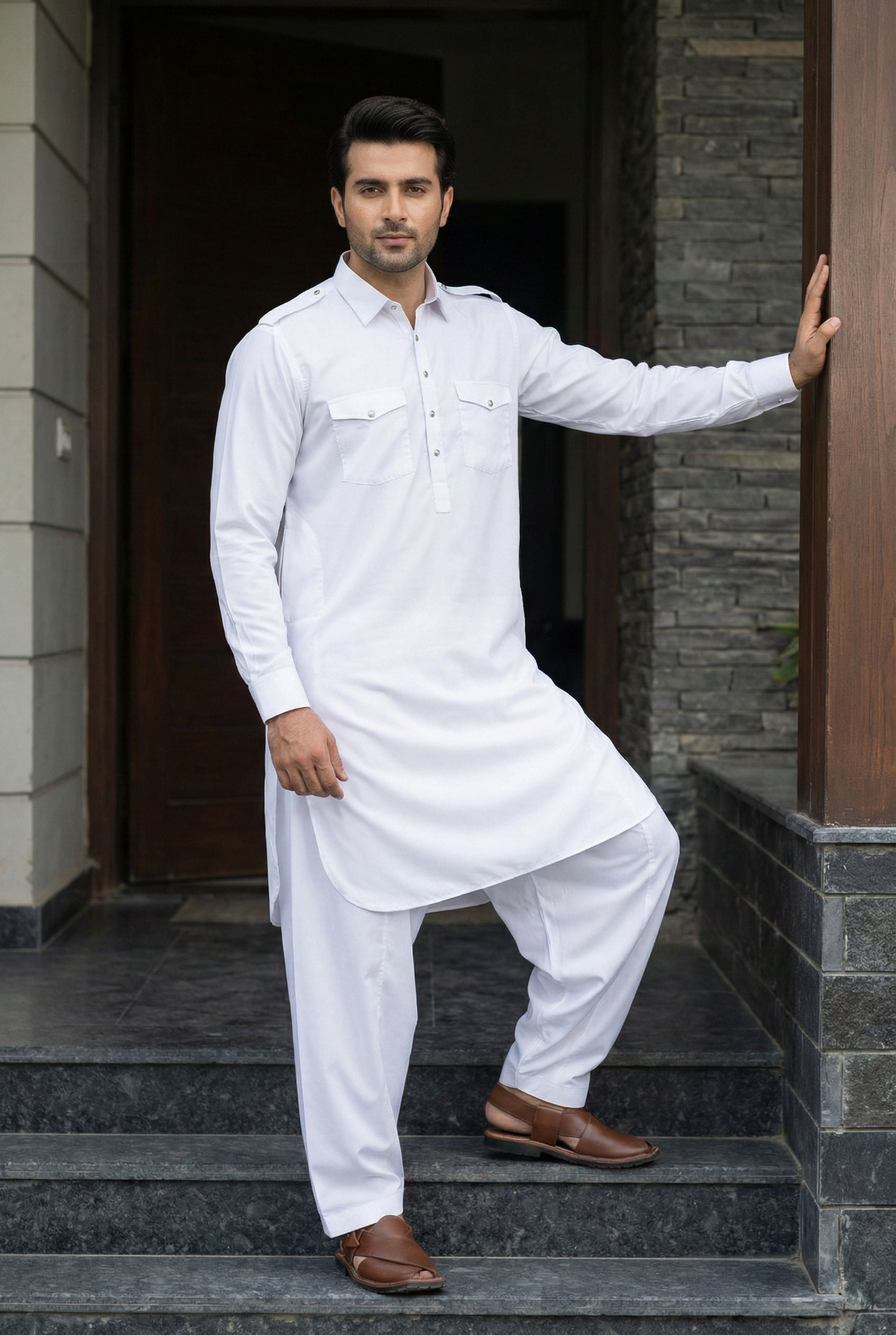 White Pathani Shalwar IG09