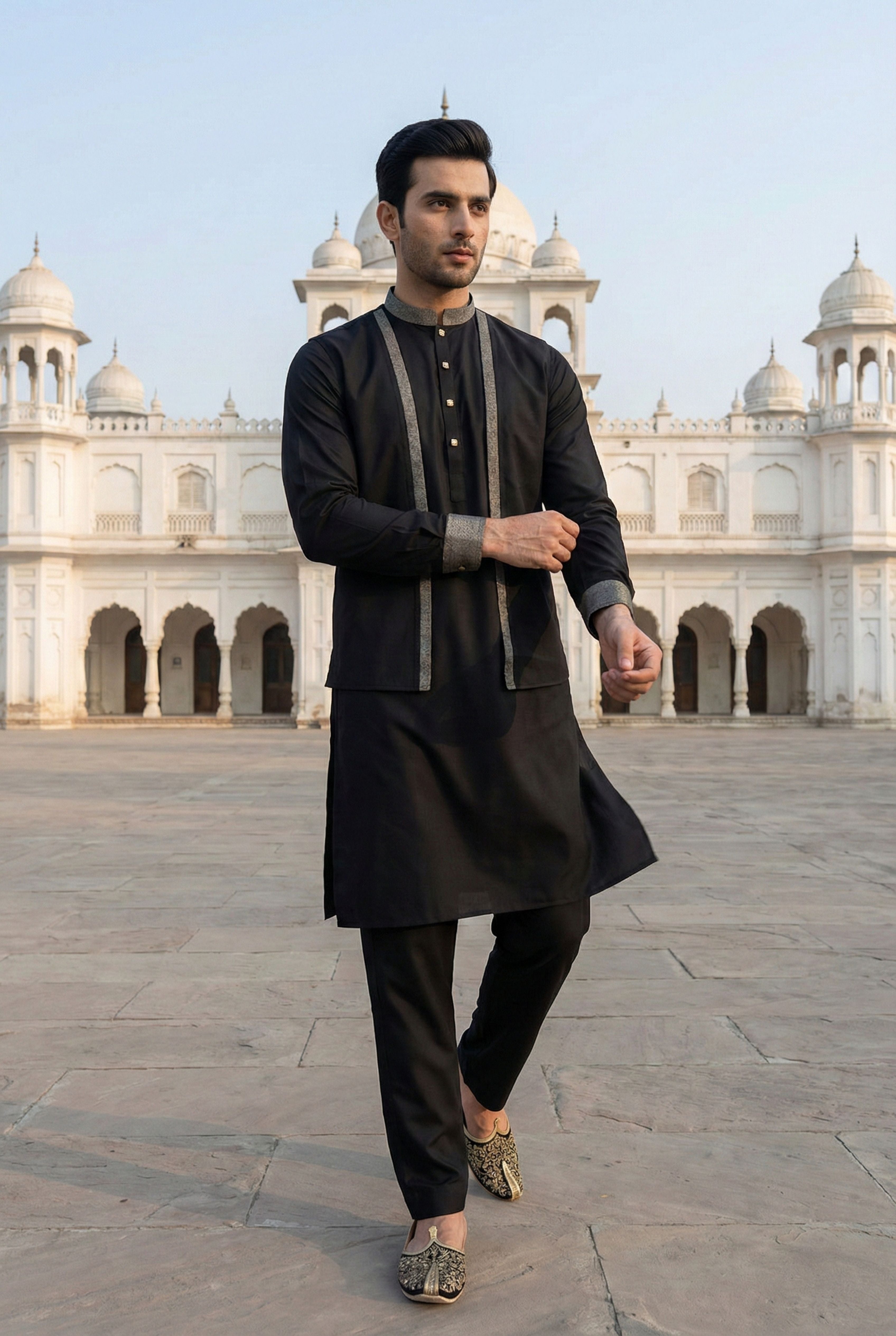 Onyx Black  Kurta Pyjama with Jacket LL03