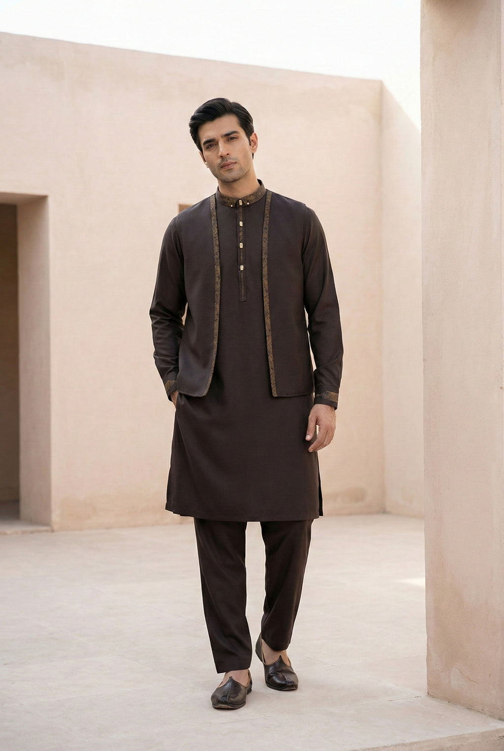 Royal Brown Kurta Pyjama with Jacket LL07