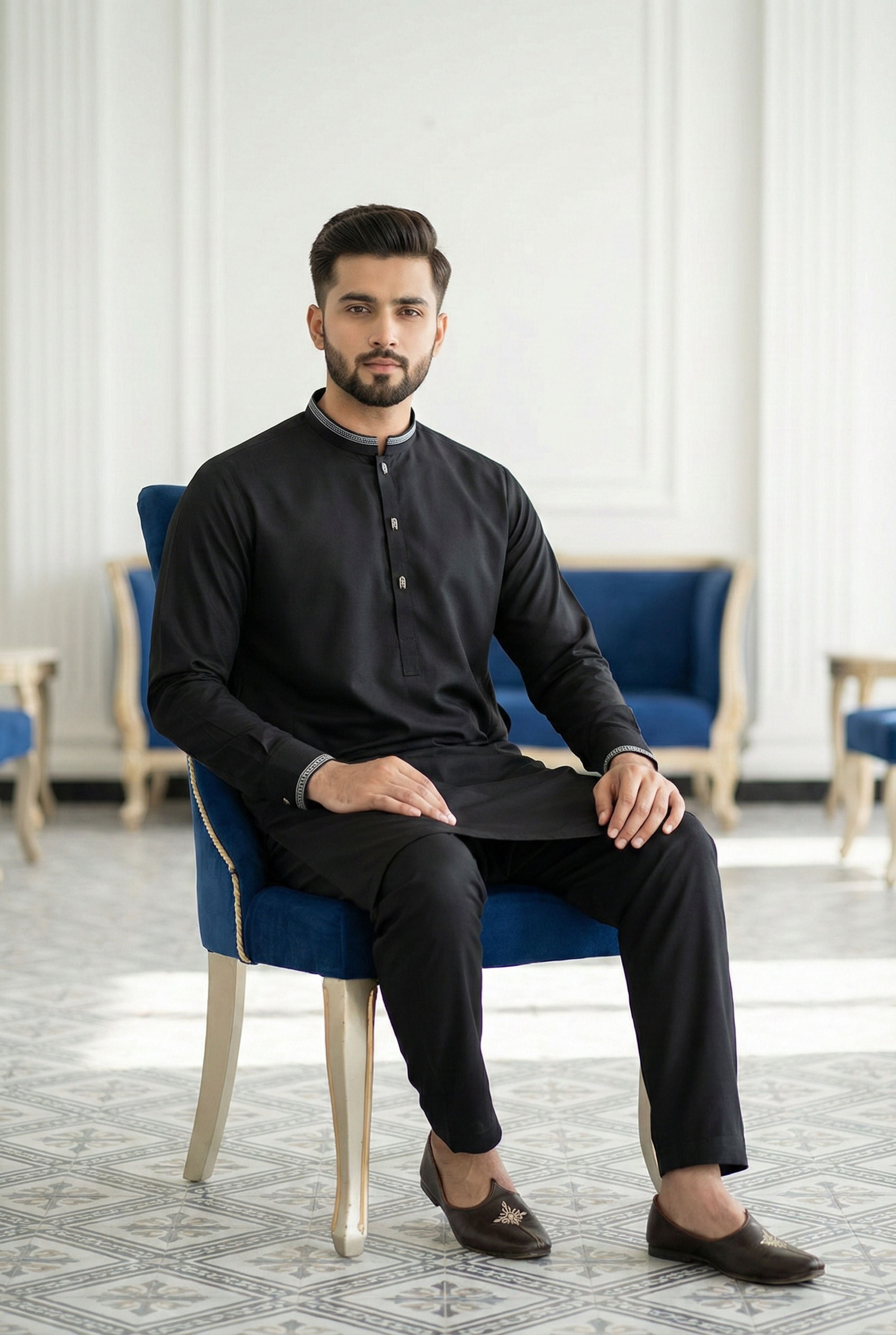 Onxy Black Kurta Pyjama IG05