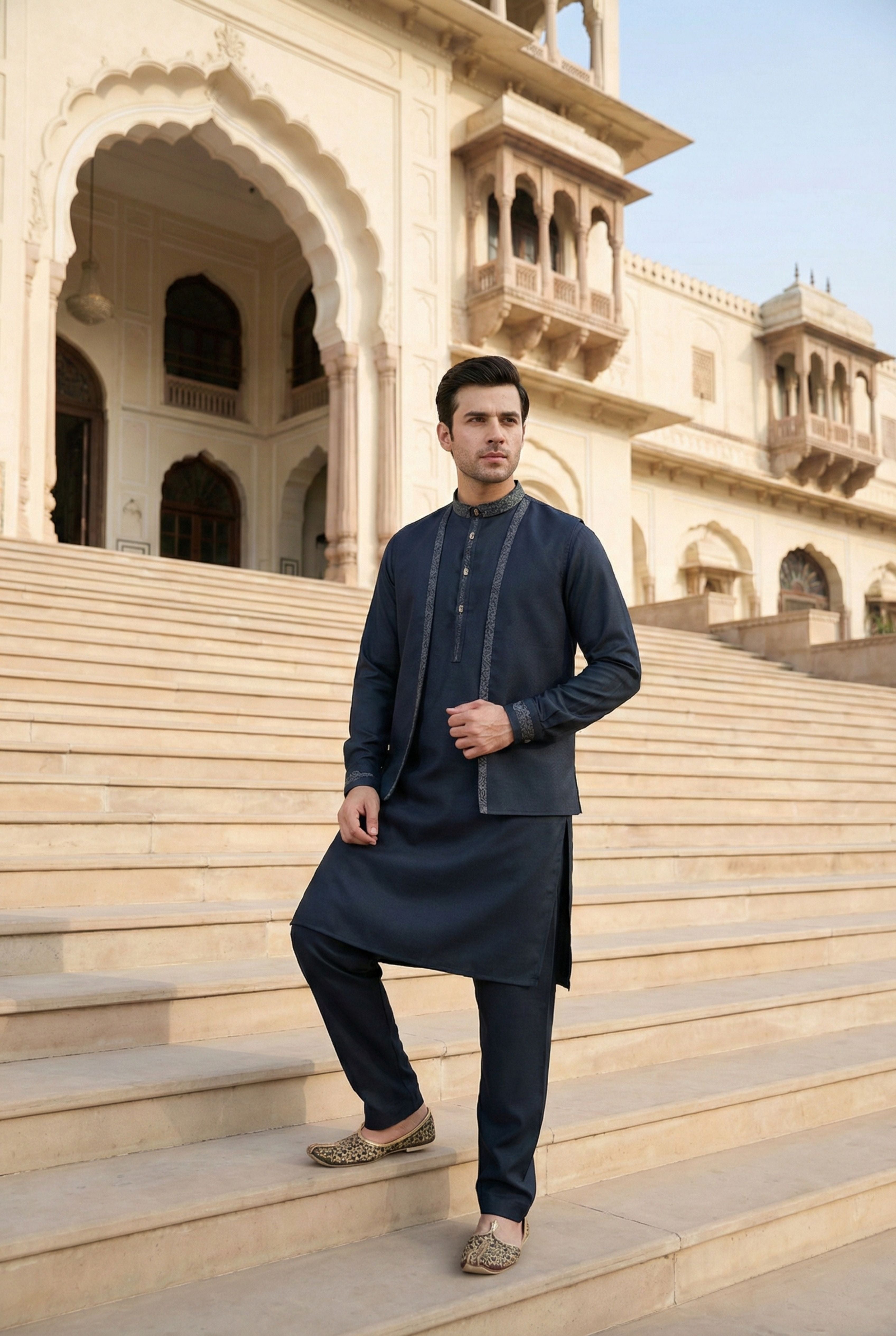 Sage Green Kurta Pyjama with Jacket LL08