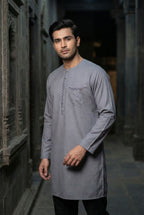 Light Grey Embroidered Short Kurta EC09