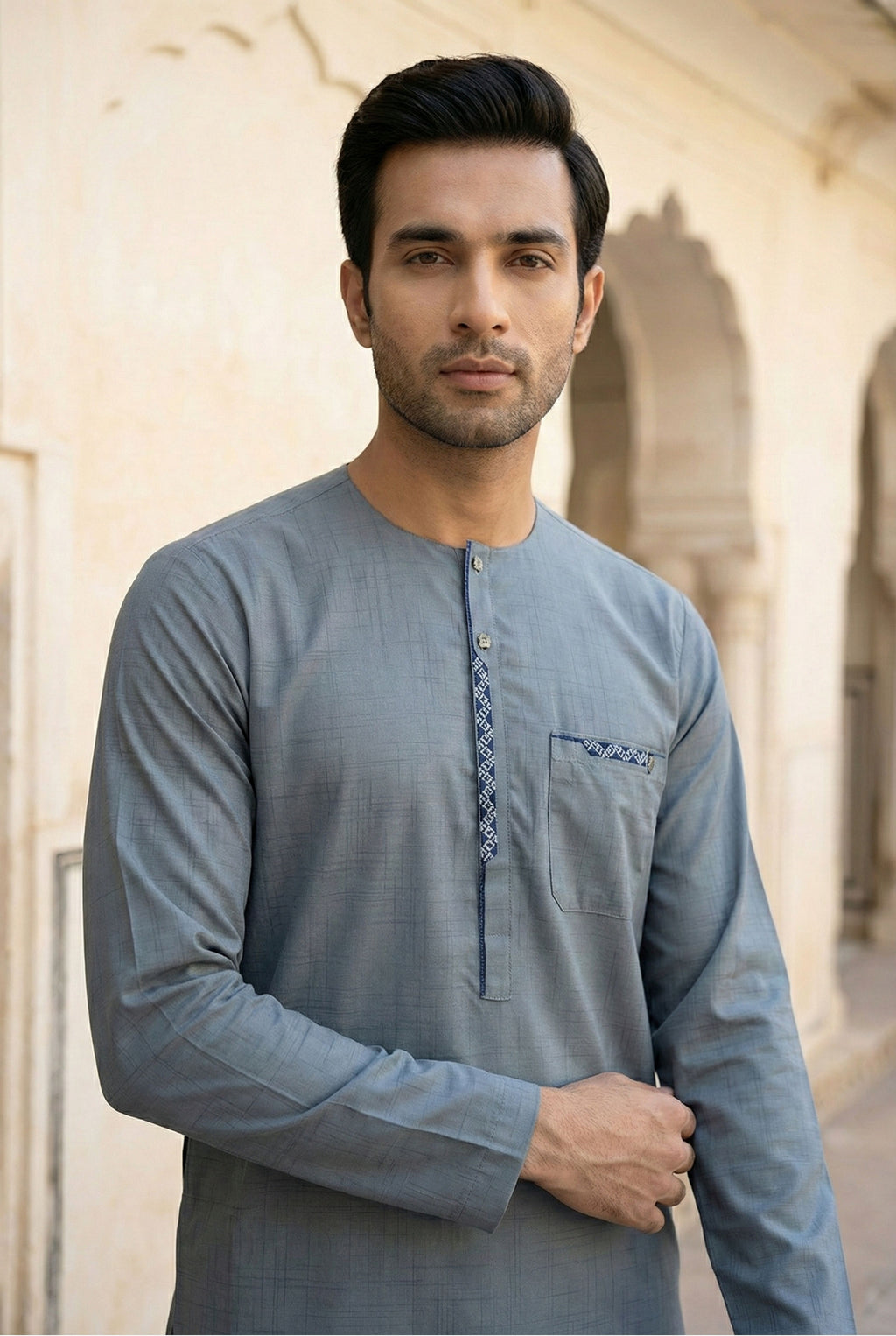 Light Blue Embroidered Short Kurta EC08