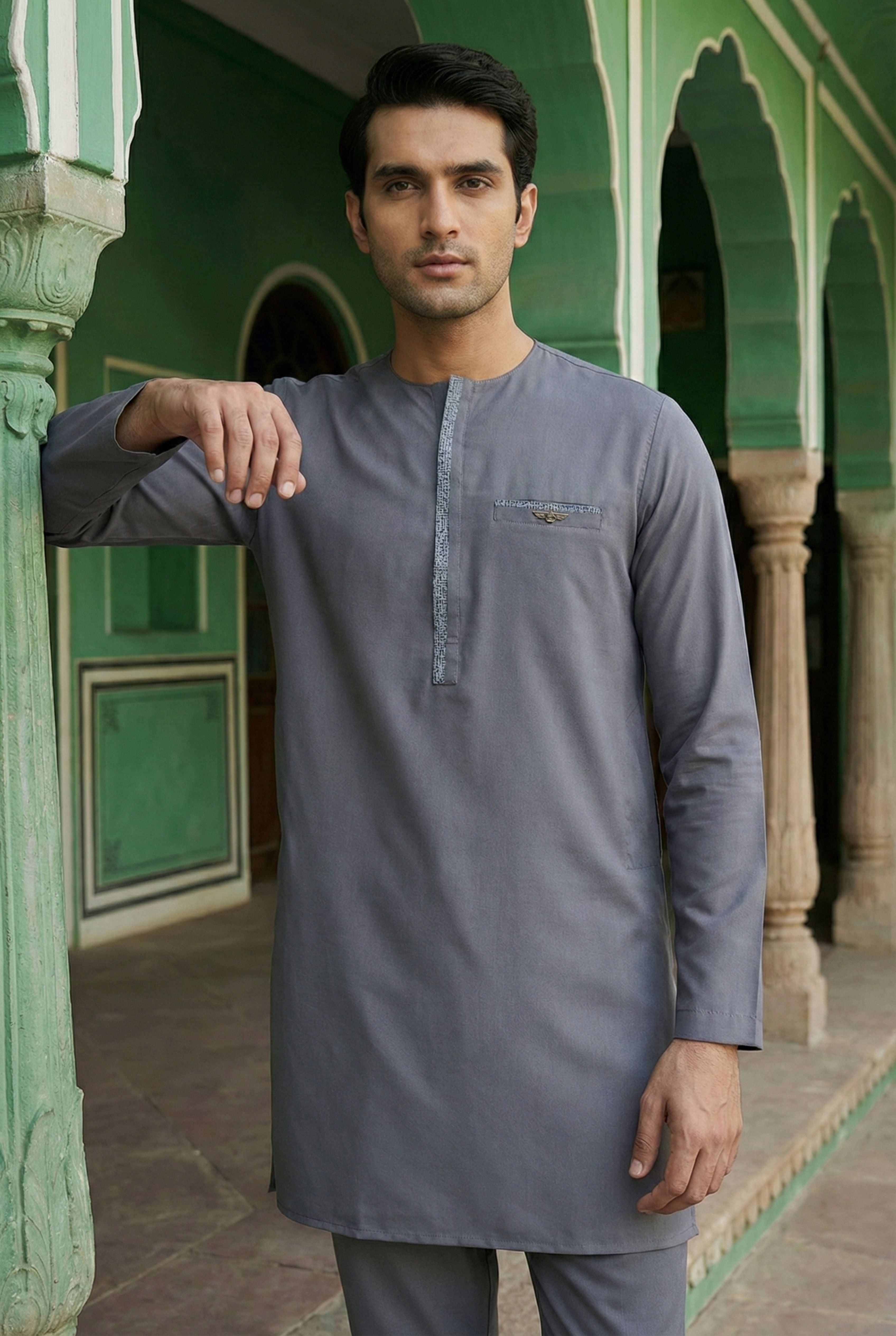 Steel Grey Short Kurta Pyjama EC05