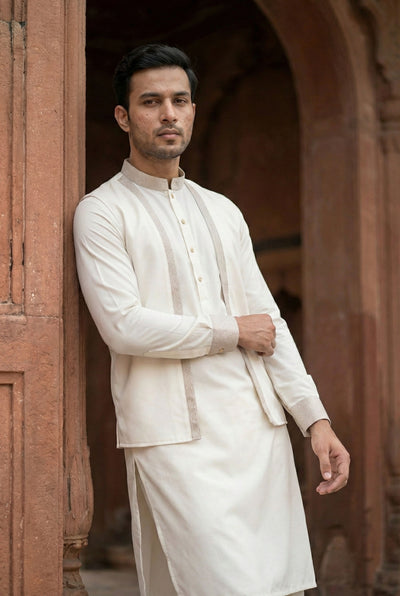 Light Cream Kurta Pyjama with Jacket LL04