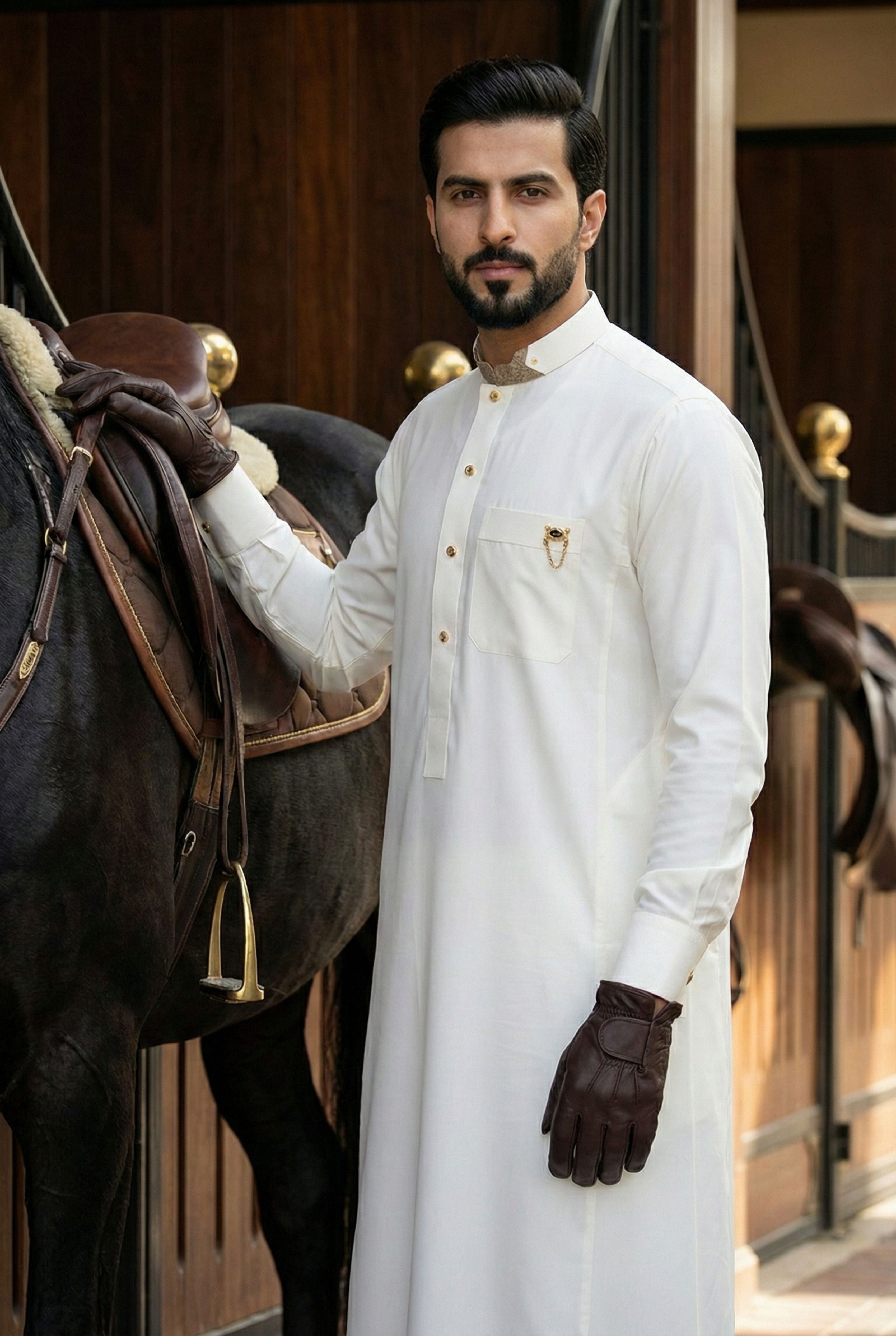 Signature Light Cream Jacquard Thobe AC08