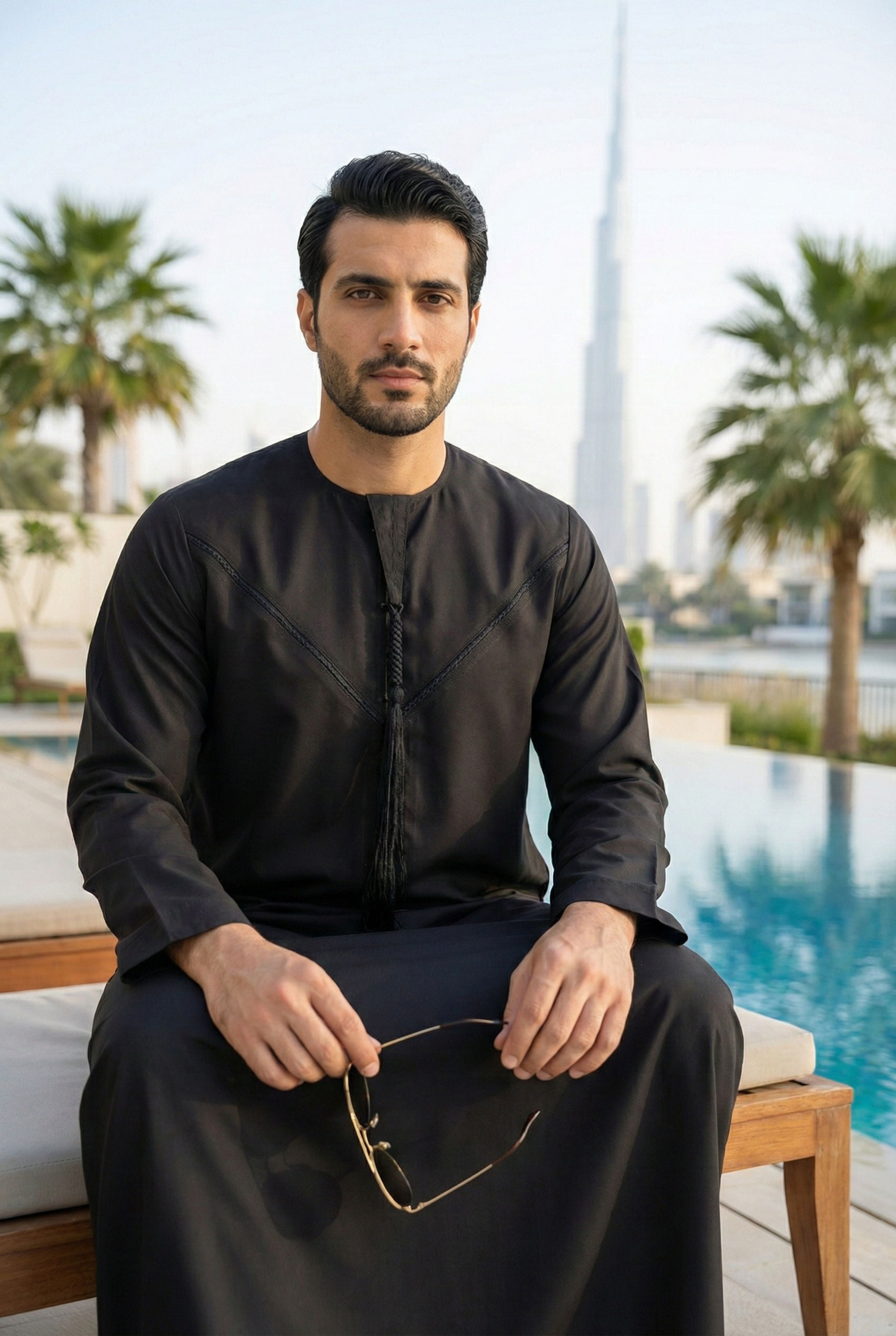 Emirati Black Pleated Thobe PO04