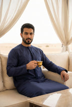 Emirati Navy Blue Pleated Thobe PO07