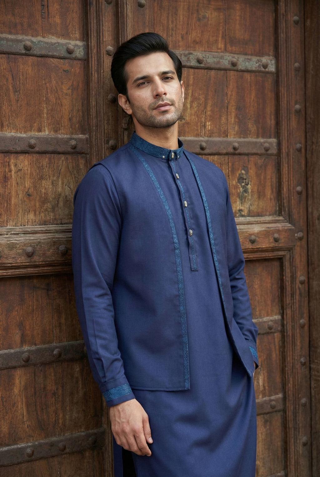 Navy Blue Kurta Pyjama with Jacket LL05