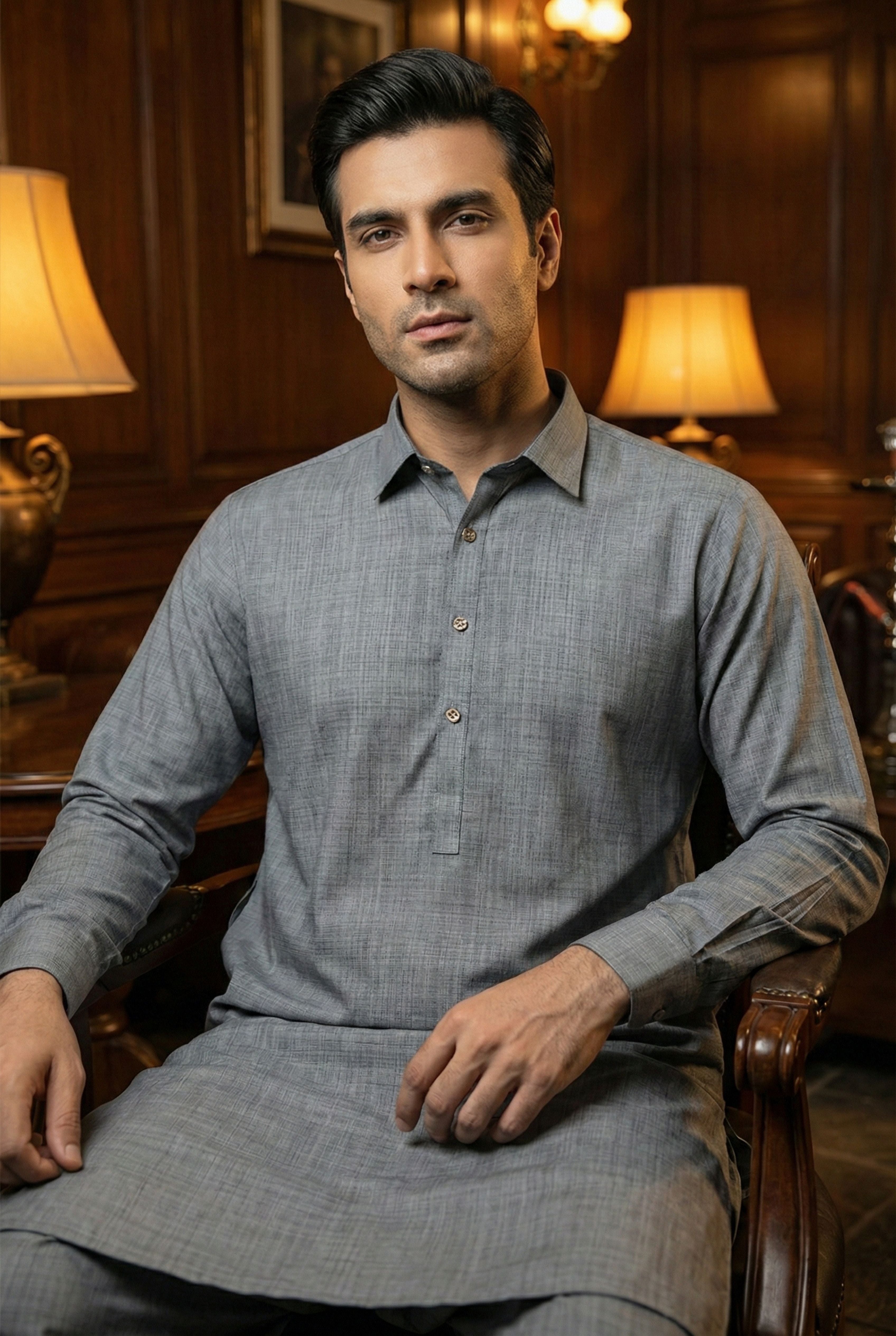 Graphite Grey Pathani Shalwar  NN01