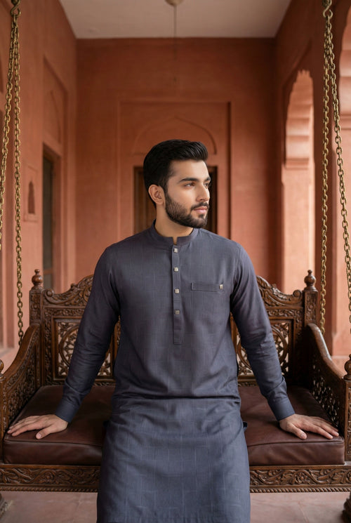 Charcoal Grey Kurta Pyjama IG13