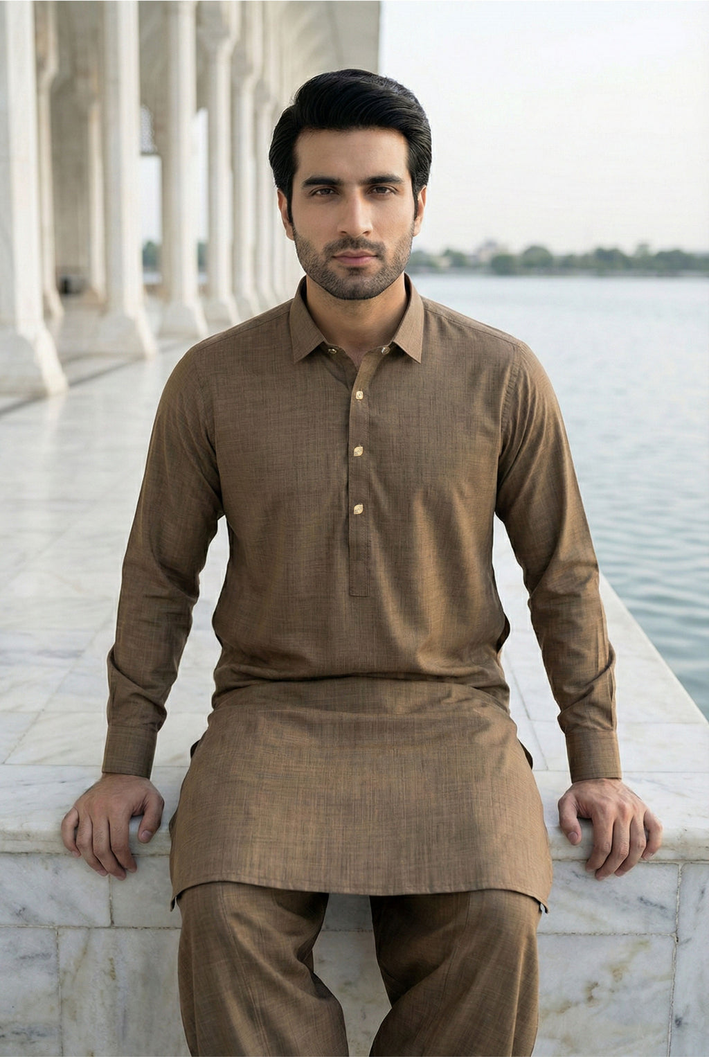 Beige Brown Pathani Shalwar NN03
